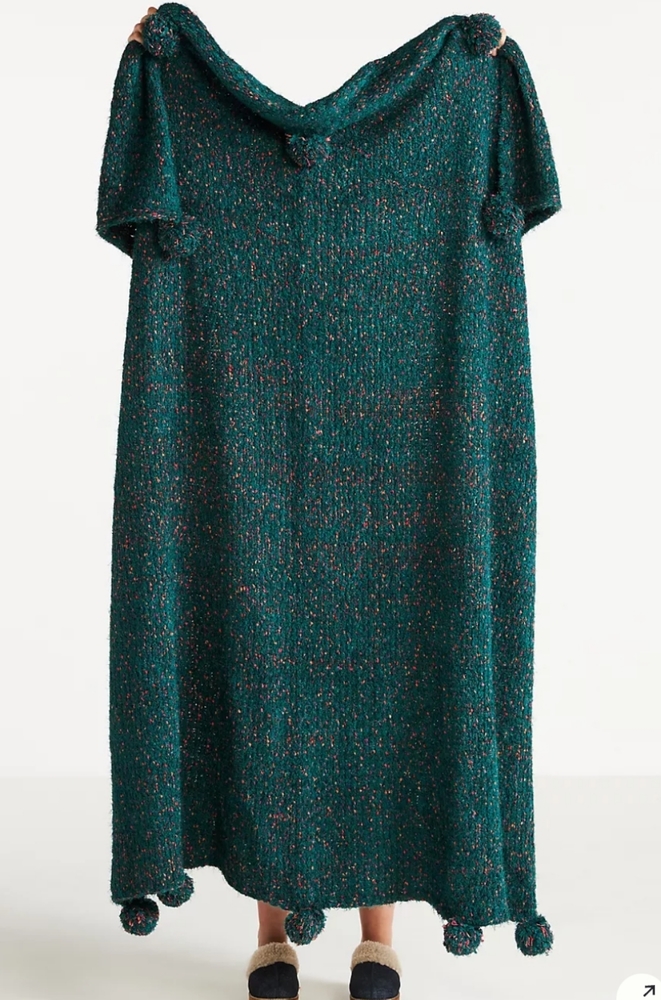 Anthropologie Pommed Bridget Eyelash Throw Blanket - green with colorful flecks! - Picture 1 of 7